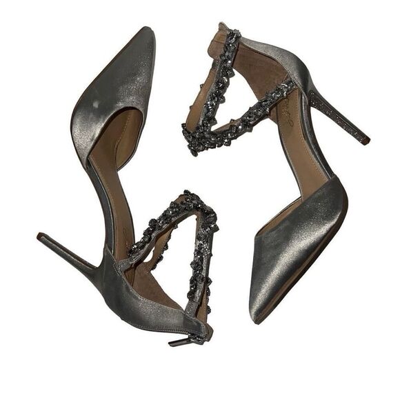 Jewel Badgley Mischka Jazmine Gray Silver Glitter Satin Evening Pump Heels Sz 8 - Picture 3 of 11